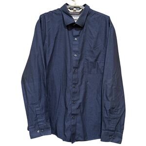 Van Heusen Shirt Mens XL Dark Blue Button Up Long Sleeves Slim Fit Cotton Blend